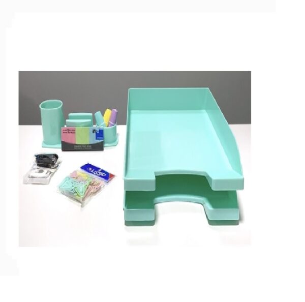 BANDEJAS ORGANIZA PAPELES LIGGO SETx2+ABROCH+CUTTER+CLIP+RESALT+PORTA