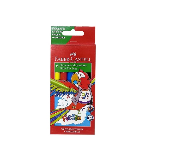 FIBRAS ESCOLARESx 6 COLORES LARGAS FABER-CASTELL FIESTA C/ROTULOS
