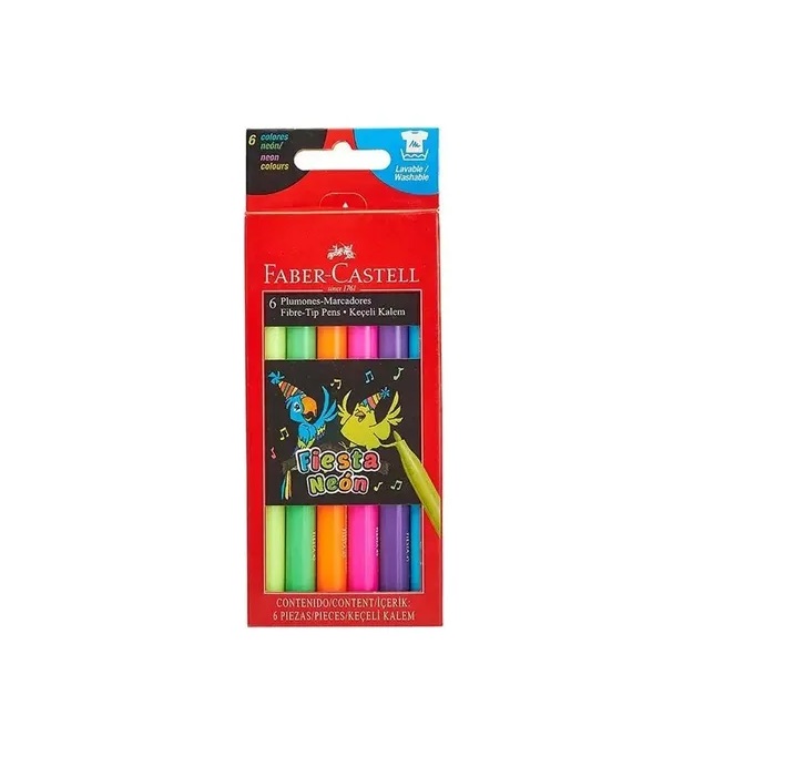 FIBRAS ESCOLARESx 6 COLORES LARGAS FABER-CASTELL FIESTA NEON