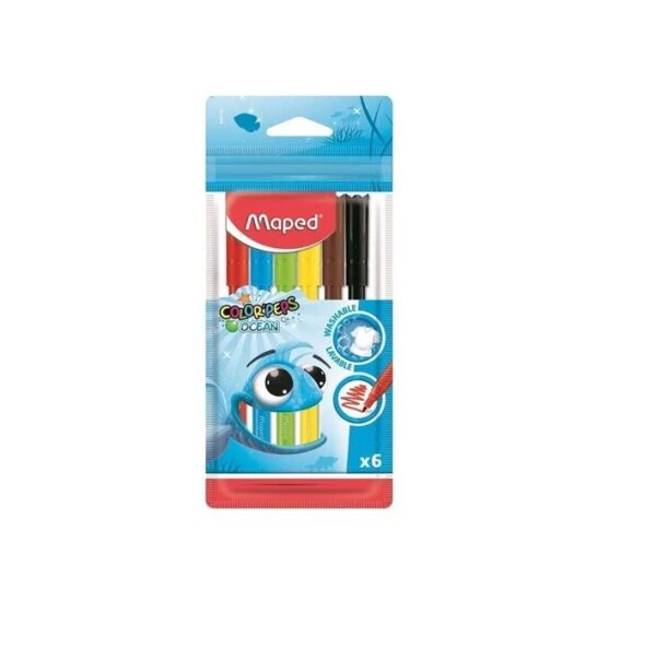 FIBRAS ESCOLARESx 6 COLORES LARGAS MAPED COLORPEPS OCEAN