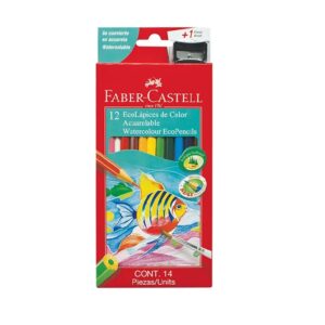 LAPICES COLORES 12 LARGOS ACUARELABLES+SACAPUNTAS+PINCEL FABER-CASTELL