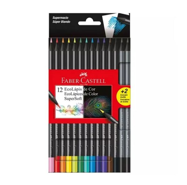 LAPICES COLORES 12+2 LARGOS FABER-CASTELL - SUPERSOFT