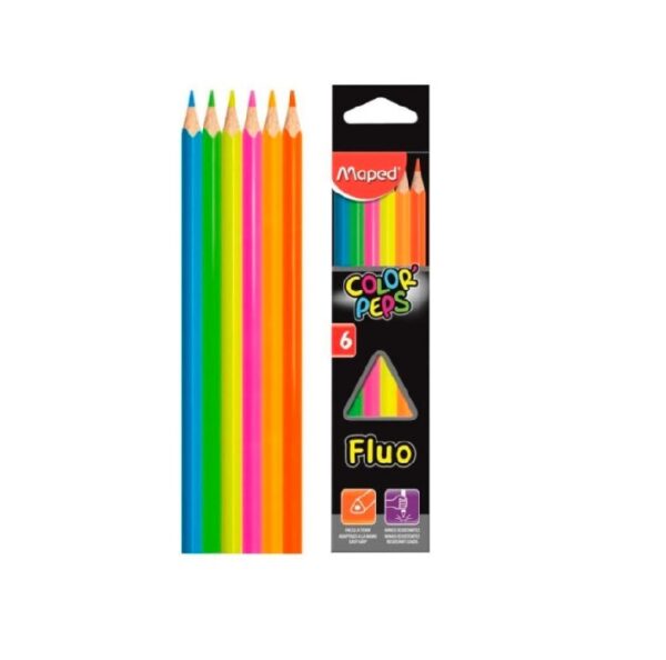 LAPICES COLORES  6 LARGOS FLUO MAPED