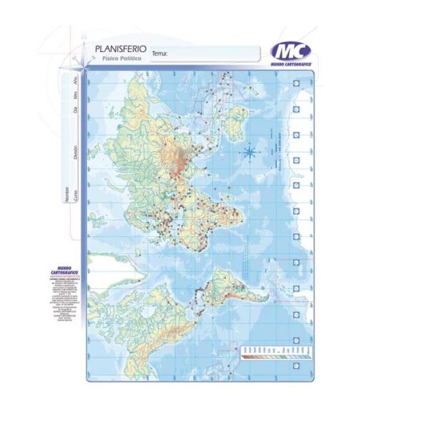 MAPAS  OFICIO PLANISFERIO FISICO/POLITICO MUNDO CARTOGRAFICO SOBREx20