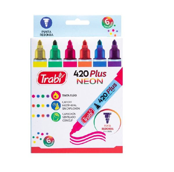 MARCADORES AL AGUA PUNTA REDONDA 420 FLUO TRABI