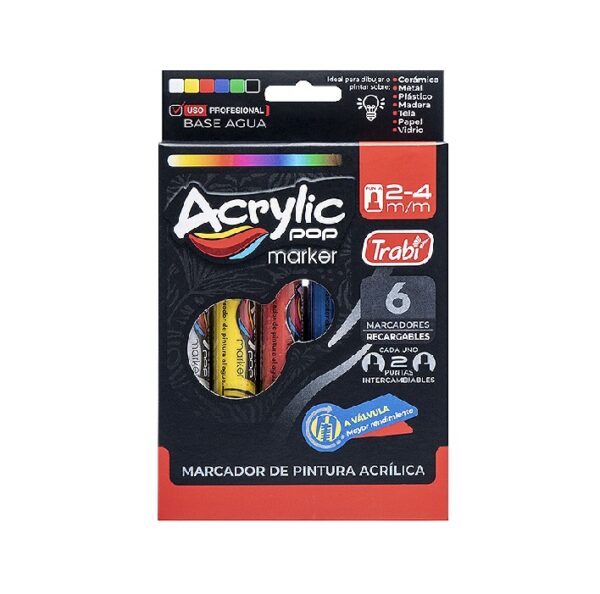 MARCADORES DE PINTURA ACRILICA TRABI DOBLE PUNTA A VALVULA RECARGABLE