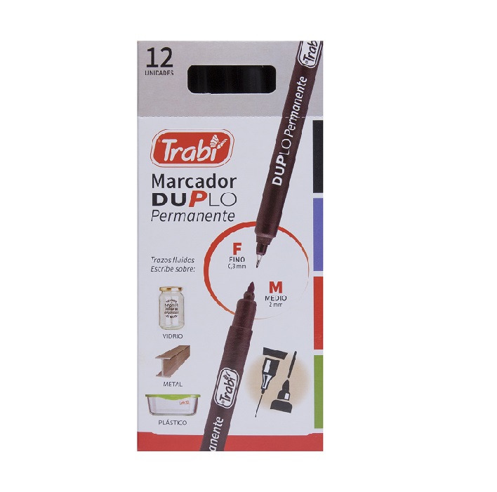 MARCADORES PERMANENTE DOBLE PUNTA NEGRO DUPLO TRABI