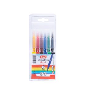 MARCADORES PUNTA PINCEL x 6 LARGAS TRABI