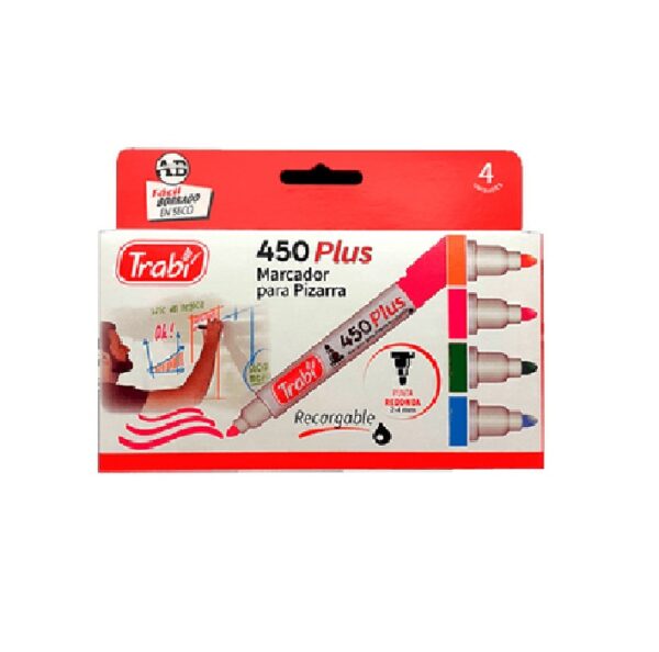 MARCADORES P/PIZARRA PUNTA REDONDA TRABI-450 RECARGABLE BLISTERx4 SURT - Image 2