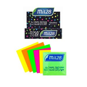 PAPEL GLACE FLUO SOBREx 5 HOJAS COLORES 10x10cm  BAGUAL