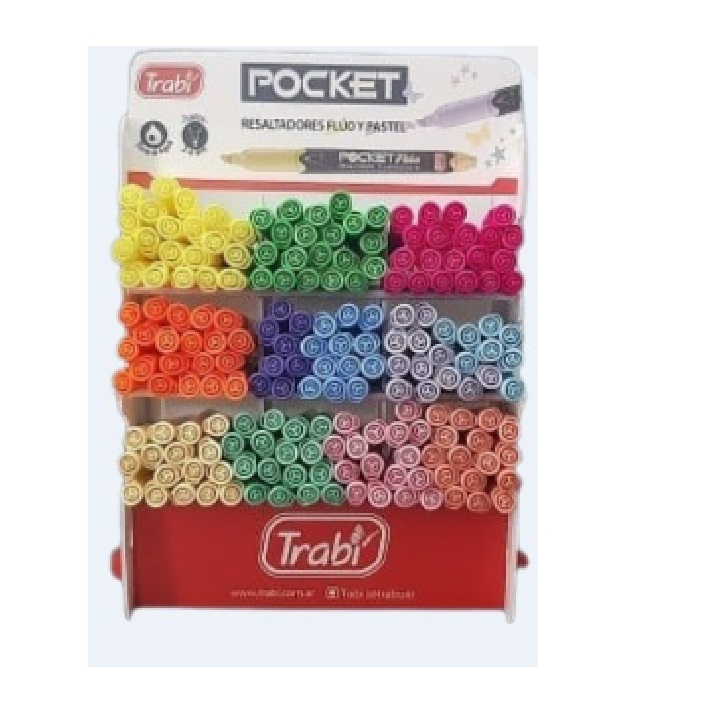 RESALTADORES TRABI POCKET PASTEL+FLUO PUNTA CHATA EXHIBIDORx216