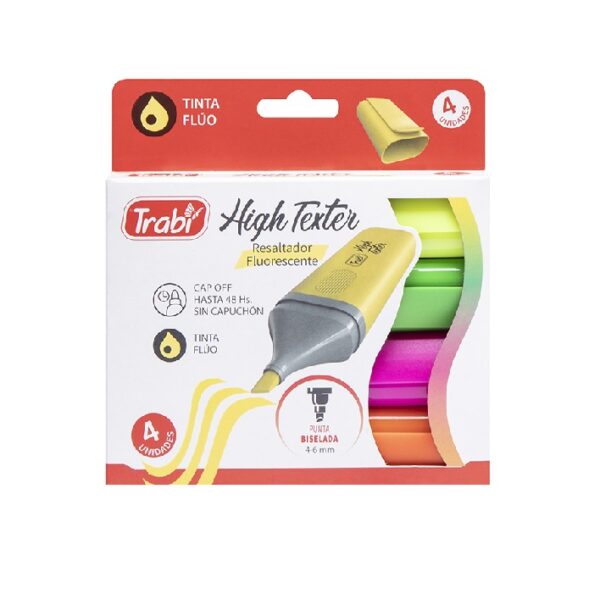 RESALTADORES TRABI HIGH TEXTER PUNTA CHATA FLUO CAJAx4 SURTIDOS