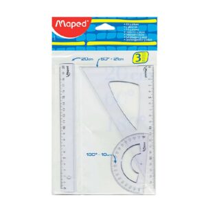 REGLAS+ESCUADRA+TRANSPORTADOR SET 3 PIEZAS CRISTAL MAPED