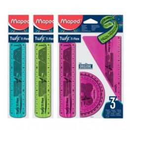 REGLAS+ESCUADRA+TRANSPORTADOR SET 3 PIEZAS TWIST?N FLEXIBLE MAPED