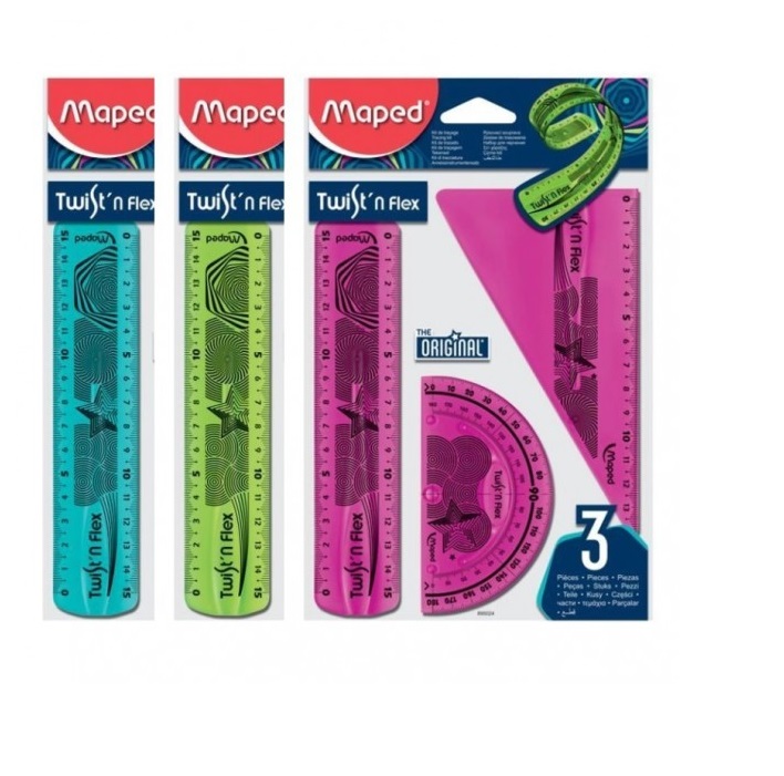 REGLAS+ESCUADRA+TRANSPORTADOR SET 3 PIEZAS TWIST?N FLEXIBLE MAPED