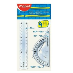 REGLAS+ESCUADRA+TRANSPORTADOR SET 4 PIEZAS CRISTAL MAPED