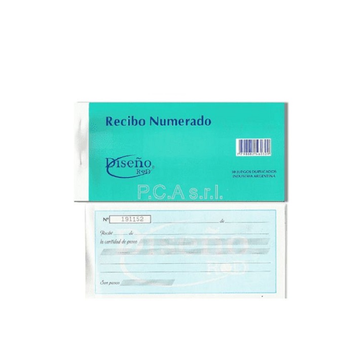 TALONARIOS RECIBO DUPLICADO NUMERADO 50 JUEGOS C/CARB 21x10CM DISENO