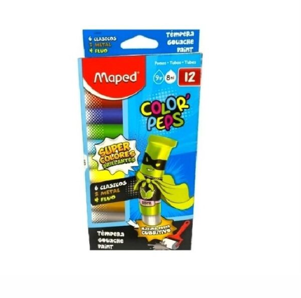 TEMPERAS CAJAx12 POMOS DE 8 cm3 MAPED (10 COLOR+2 METAL)