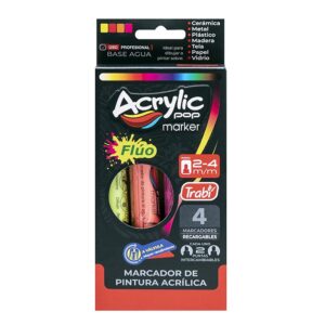 MARCADORES DE PINTURA ACRILICA TRABI 2PUNTAS A VALVULA RECARGABLE FLUO