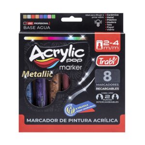 MARCADORES DE PINTURA ACRILICA TRABI 2PUNTAS A VALVULA RECARGAB METALZ