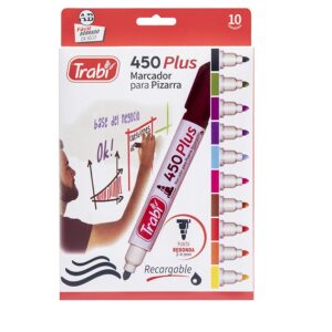 MARCADORES P/PIZARRA PUNTA REDONDA TRABI-450 RECARGABLE BLISTERx 10SUR
