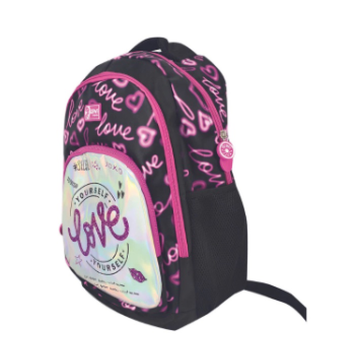 MOCHILAS 17 QiWi ESCOLAR BOLSILLO METALIZADO MOW109 - NEGRA