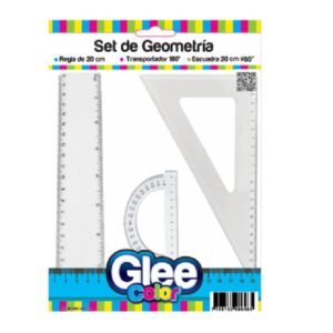 REGLAS+ESCUADRA+TRANSPORTADOR SET 3 PIEZAS CRISTAL - GLEE COLOR
