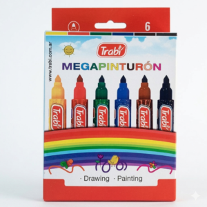 MARCADORES AL AGUA PUNTA REDONDA MEGA-PINTURON X 6 COLORES TRABI